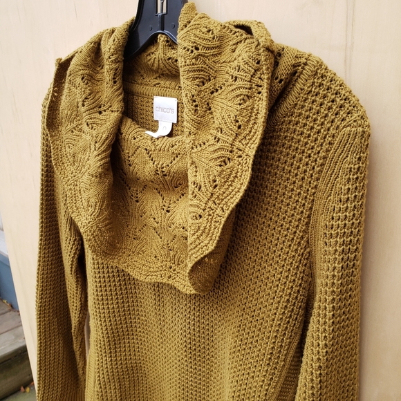 Chico's Cozy Textured Cowl Sweater Martini Olive 0 - Picture 5 of 12